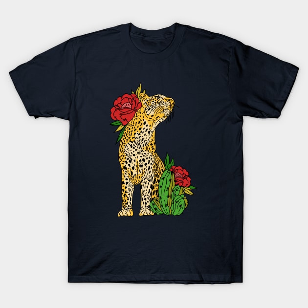 Leopard and Roses T-Shirt by Kumilism